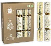 (Box of 10) Traditional 11" Festive Christmas Crackers Eco Friendly (Gold & Cream)