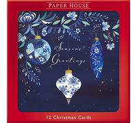 Box of 12 Baubles & Wreath Luxury Foiled Christmas Cards in 2 Designs Boxed Xmas XOM0001