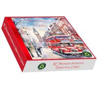 Box Of 12 Scenic Premium Inserted Christmas Cards - London Bus Red Foil