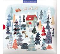 Box of 16 Festive Cottage & Fair Christmas Cards in 2 Designs Boxed Xmas XLPB0003