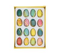 Box of 16 Mini Easter Egg Decorations, Tiny Wooden Easter Egg Baubles, Hanging Multicoloured Wooden Eggs Spring Room Decoratios, Colourful Mini Baubles, Oval Tree Decoration