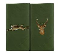 Box of 2 Green Cotton Handkerchiefs Embroidered with a Majestic Stag and a Country Hare