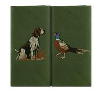 Box of 2 Green Cotton Handkerchiefs Embroidered with Hound Dog and a Country Pheasant