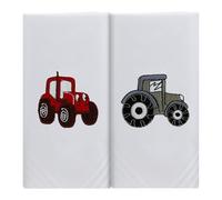 Box of 2 White Cotton Handkerchiefs Each Embroidered with a Farm Tractor