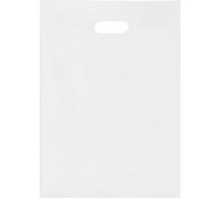 Box Of 500 White Plastic Carrier Bags - 38cm x 46cm + 7cm, Patch Handle Reusable bag, Ideal for Boutiques Clothes, Jewellery, Gifts, Retail and Shopping