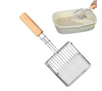 Box Scooper,Flat Head Metal Non Stick Scoop with Fine Mesh - Ergonomic Portable -pull Design Cat Supplies Poop Scoop with Wood Handle for Cat