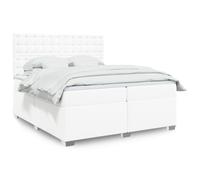 Box Spring Bed 200x200 cm White Faux Leather Pocket Spring Mattress & Topper Med