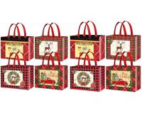 Box & Tales Christmas Non-Woven Gift Bags Multi Pack, Reindeer & Holiday Designs, Xmas Present Tote Bags for Christmas and New Year Decorations, Festive Party Supplies and Ornaments (8)