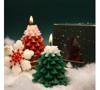 Box & Tales Christmas Tree Shaped Candles, Set of 2, Red & Green Holiday Candles for Christmas Decorations, Festive Centerpieces, and Gifts - Elegant Winter Decor for Home, Office, and Parties