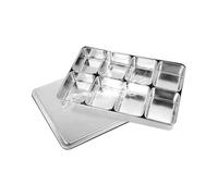 Box with Multiple Grids - Stainless Steel Kitchen Storage Container, Rectangular Divided Box with Lid and Tray, 6 or 8 Compartments for Salt, Spices | Organisation of Pantry A