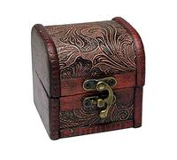 Box Wooden Chest Trunk Style Floral Embossed Design With Metal Fastener 8X8X8cm