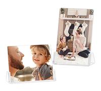 Boxalls 2 Pack Acrylic Picture Frames 6x8 with Clear Base Stand, Frameless Photo Frame for Tabletop or Desktop Display (Horizontal + Vertical)