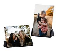Boxalls 2 Pack Acrylic Picture Frames 6x8 with Translucent Black Base Stand, Frameless Photo Frame for Tabletop or Desktop Display (Horizontal + Vertical)