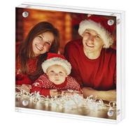 Boxalls Acrylic Photo Frame 15 x 15 cm (6 x 6 inch), Double Sided Picture Frame with Magnetic, Clear Frameless Desktop Photo Block