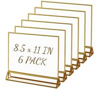 Boxalls Gold Border Acrylic Sign Holder, 21x28 cm / 8.5x11 inch Horizontal Acrylic Picture Frames Clear Double Sided Holder for Restaurant, Wedding Table Menu Recipe Cards Photo Display 6 Pack