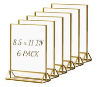 Boxalls Gold Border Acrylic Sign Holder, 21x28 cm / 8.5x11 inch Vertical Acrylic Picture Frames Clear Double Sided Holder for Restaurant, Wedding Table Menu Recipe Cards Photo Display 6 Pack