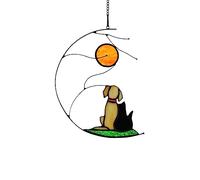 BOXCASA Friendship Dog and Cat Decor Stained Glass Suncatchers,Black Cat Suncatcher for Window Yellow Dog Decor,Dogs and Cats Themed Gifts for Cats Lovers,Dog Lovers Gifts for Women Men