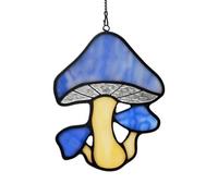 BOXCASA Mushroom Decor Stained Glass Window Hanging,Blue Mushroom Stained Glass Sun Catcher Indoor Window,Mushroom Party Decorations,Home Decor for Living Room Bedroom Kitchen Bathroom