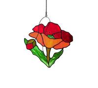 BOXCASA Stained Glass Window Hanging, Red Poppy Flower, Decor for Window, Christmas Ornament, Themed Gifts for Women Poppy Flower Lovers