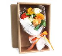 Boxed Soap Flower Bouquet - Orange - Approx 25x13x6cm