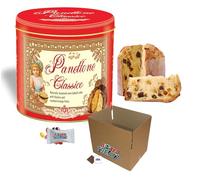 Boxed Treatz Lazzaroni Chiostro Di Saronno Classic Panettone with Raisin and Candied Orange Peels in Adelaide Metal Tin, Chocolate, 1 kg