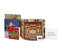 Boxed Treatz Nyakers Pepparkakor Swedish Ginger Thins Sugarless Circle Cookies with Christmas Card and Neapolitan Chocolate in Red Tin, 900g