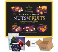 Boxed Treatz Walkers Milk Chocolate Nuts & Fruit Tin with Christmas Card, Mixed Nuts and Raisins, 600g