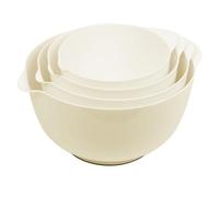 BoxedHome 4 Quart Large Plastic Mixing Bowls, Microwave Safe Mixing Bowl Set with Pour Spout, Nesting Bowls for Space Saving Storage(Beige)