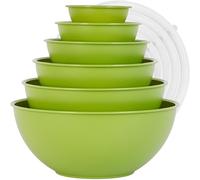 BoxedHome Mixing Bowl Set with Lid, Mixing Bowls, 12-Pack Mixing Bowl Set, Plastic Salad Bowl Stackable Serving Bowls for Kitchen (6 Bowls and 6 Lids, Light Green)