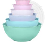 BoxedHome Mixing Bowl Set with Lid, Mixing Bowls, 12-Pack Mixing Bowl Set, Plastic Salad Bowl Stackable Serving Bowls for Kitchen (6 Bowls and 6 Lids, Green Pink)