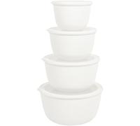 BoxedHome Mixing Bowls Set with Leakproof Silicone Lids, Nesting Salad Bowls for Prepping, Mixing, Serving, Baking, 4.7L/3.2L/2.1L/1.2L, Dishwasher & Microwave Safe, BPA-Free Plastic, Set of 4, White