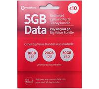 BoxedUp1: Vodafone SIM UK & EUROPE PAYG £15 Bundle -5GB + 250 mins/Unltd Text + International Calling