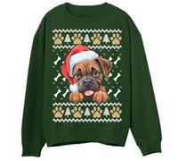 Boxer Christmas Sweatshirt for Adults Unisex Holiday Jumper Perfect for Him or Her Cute Winter Dog Print Cozy and Fun Christmas Apparel, XXL, Bottle Green