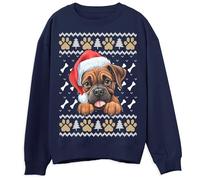 Boxer Christmas Sweatshirt for Adults Unisex Holiday Jumper Perfect for Him or Her Cute Winter Dog Print Cozy and Fun Christmas Apparel, L, Navy