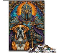Boxer Dog And Knight Adult Jigsaws 1000 Piece, Help The Brain Exercise Addictive Toys to Cultivate Patience Unique Challenge Game (26x38cm)