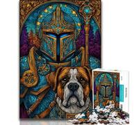 Boxer Dog And Knight Jigsaw Puzzles for Teenagers 1000 Piece Puzzle,Help The Brain Exercise Addictive Toys to Cultivate Patience A Work of Art 50x75cm