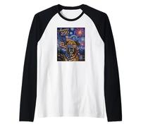 Boxer Dog Art on America 250 Anniversay 4th of July USA Flag Raglan Baseball Tee