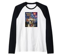 Boxer Dog Art on America 250 Anniversay 4th of July USA Flag Raglan Baseball Tee