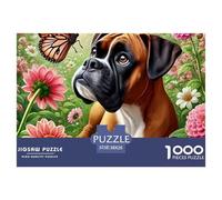 Boxer Dog Butterfly Flowers 1000 Pc Adult Jigsaws - Boxer Dog Butterfly Garden Impossible Hard Difficult Challenging Game for Wall Decoration And Gifts38x26cm/1000pcs
