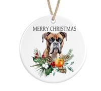 Boxer Dog Ceramic Ornament Merry Christmas, Christmas Tree Bauble Decoration