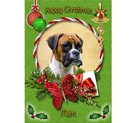 Boxer Dog Christmas Card Green 'Happy Christmas Mum' - Special Animal Xmas Card for Her Kids