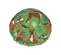 Boxer Dog Christmas Green Waterproof Shower Cap,Elastic Bathing Hair Cap Environmental Protection Hair Bath Caps, Double WaterproofBathing Shower Hat