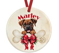 Boxer Dog Christmas Ornament - Personalised Dog Decoration - Custom Ceramic Bauble with Name & Gift Box, UK Made
