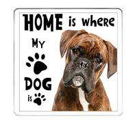 BOXER dog COASTER mug mat drinks drip mat table protector. Home Is Where My Dog Is. 10cm x 10cm acrylic.