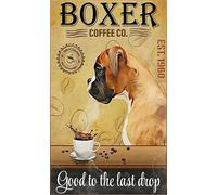 Boxer Dog Coffee Love Dog Vintage Dog Love Drinking Coffee Metal Sign Art Tin Metal Poster Gift 8x12 inch