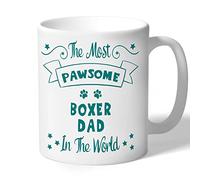 Boxer Dog Dad Mug Pawsome Gifts (Teal Print) Lover Owner Present Ceramic 10oz/300ml