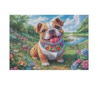 Boxer Dog Flower Field 300 Piece Jigsaw Puzzle For Men Cognitive Development Adults Anxiety Memory Care Mothers Valentines Gift High-grade Rigid Cardboard 300 PCS