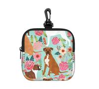 Boxer Dog Flowers Florals Mint Cute Flowers, Square Zipper Storage Bag, Neoprene Coin Purse, Small Wallets, Change Pouch, Change Purse