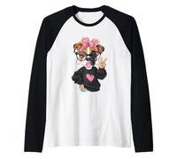 Boxer Dog Girl Winking Peace Sign Kawaii Pop Graphic Playful Raglan Baseball Tee