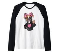 Boxer Dog Girl Winking Peace Sign Kawaii Pop Graphic Playful Raglan Baseball Tee